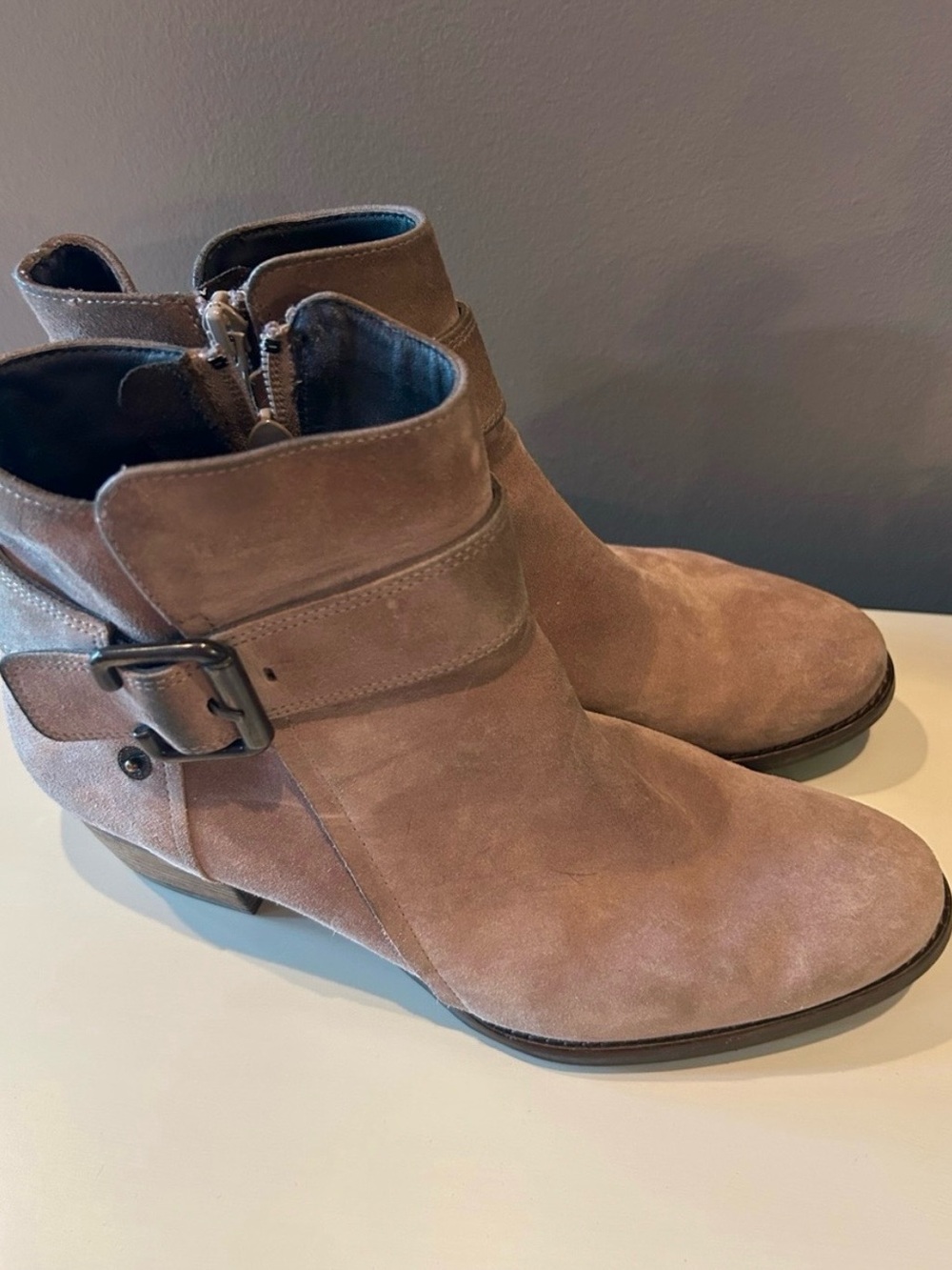 Paul Green JANO Bootie Moto Buckle Ankle Boots Tan Suede